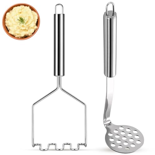 2PCS Potato Mashers, Potato Masher, Potatoes Masher for Kitchen Preparation, Mashing Potatoes, Vegetables and Fruits, Ergonomic Handle and Easy Cleaning Design