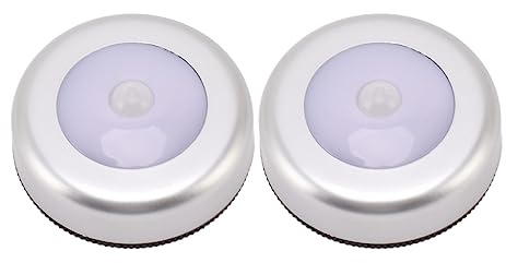 Sunicon Luz nocturna con sensor de movimiento, protección para los ojos, lámpara de inducción LED pequeña y redonda para armario, cajón, parte inferior de la cama, 2 unidades (Luz cálida)