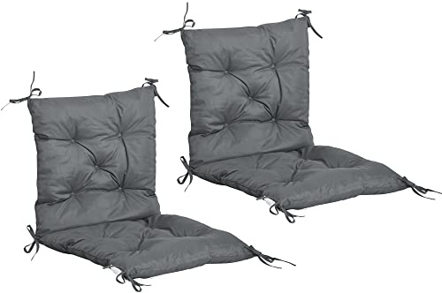 Outsunny Set 2 Cuscini per Sedie da Esterno con Lacci di Fissaggio, Cuscini da Esterno Imbottito in Poliestere e Cotone, per Sdraio Prendisole Poltrona, 50x98x8 cm, Grigio Scuro