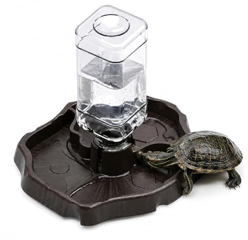 QhgPnt Reptile Water Bowl, With Bottle, Automatic Hydration Solution for Reptile Pets, Space-Efficient Tortoise Water Dish with Natural Brown Finish, Ideal for Multi-Pet Households Owner