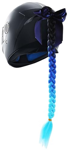 Treccia per Casco Moto Femminile Azzurra, Fibra Resistente, Accessorio | Installazione Facile, Ventose Incluse, Fiocco Farfalla, per Bici