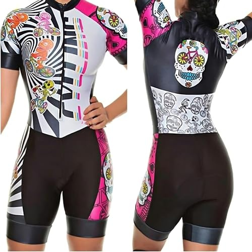Combinaison de cyclisme de triathlon pour femme - Combinaison de cyclisme une pièce respirante à manches courtes - Multicolore : M
