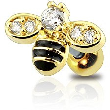 BlackAmazement 316L Edelstahl Piercing Tragus Helix Biene Bumblebee Silber Gold Damen (Gold)