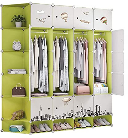 Armadio a 4 Sospese Armadio per Scarpe Portascarpe Rimovibile Plastica 20 Ante Ripiani Angolari 8 Gitter Vestiti Camera da Letto Casa Verde 183X47X201Cm Armadio Combinato, D-J