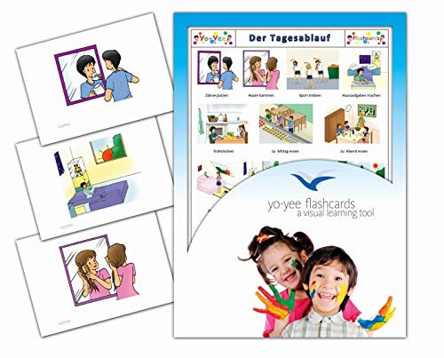 Yo-Yee Flashcards Bildkarten Tagesablauf für Kita, Kindergarten und Schule - Erweitere spielerisch Grundwortschatz, Satzbau und Grammatik - Inklusive Spielideen und Einsatzmöglichkeiten