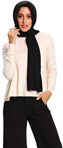 Txameru Jersey Hijab for Women, Muslim Head Scarf (Black)