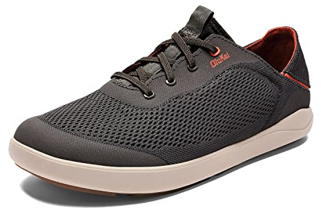 OluKai Moku Pae Slip-On Men's Boat Shoes, Breathable Mesh Deck Shoes, Lightweight Water-Friendly Beach Sneakers for All-Day Comfort, Island Salt/Koi, 10.5
