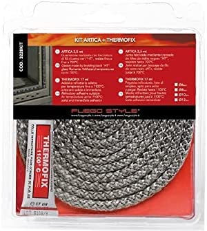 Kit professionale composto da treccia per stufe e caminetti, resistenti ad alte temperature KIT ARTICA + COLLA THERMOFIX grigio morbido DIAM. 6/8/10/11/12 (Diam. 8)