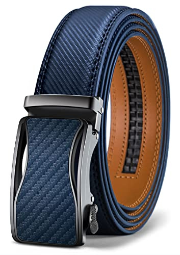 KEMISANT Bälte herr ratsch, läderbälte glidande justerbart för herrklänning casual byxor 1 3/8 tum, storlek justerbar, Blau2399, 150 cm/42/52Midja