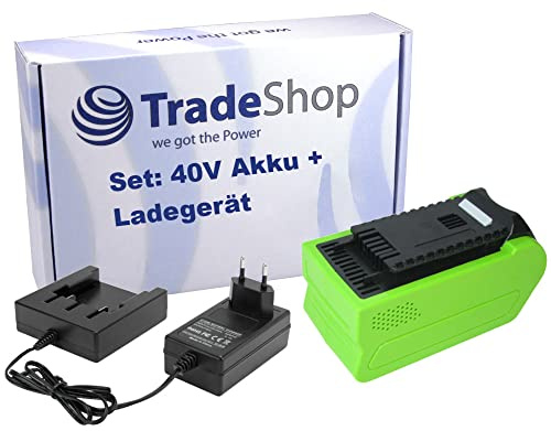 Trade-Shop 2in1 Set: Li-Ion Akku 40V / 3000mAh + Schnell-Ladegerät kompatibel mit Greenworks 29662 20292 20672 24102 24322 25302 29463 29717 213332