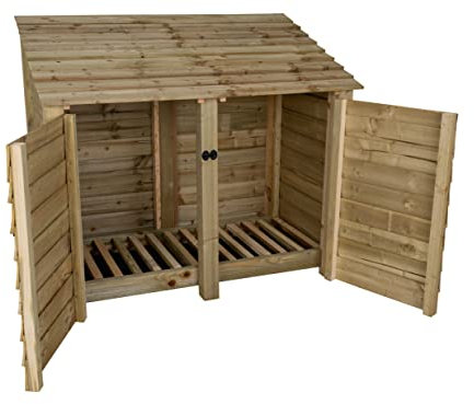 Arbor Garden Solutions Wooden Log Store 4Ft With Doors (W-146cm, H-126cm, D-88cm), natural finish (Without kindling shelf)
