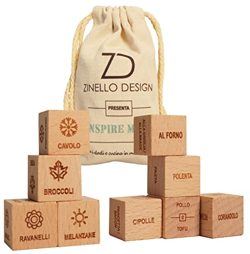 Dadi Inspire Meal® in legno incisi per trovare ispirazione in cucina. Ideale per il Batch Cooking. Creatore di ricette con il vostro libro di cucina. Regalo di cucina, per Natale, cena con gli amici