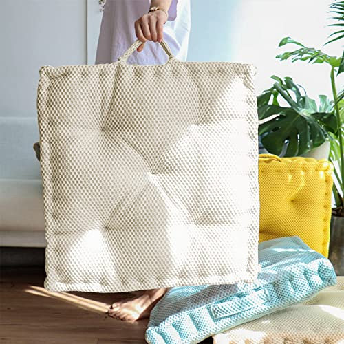 NeuWee Cuscino da Pavimento, Cuscino per Sedia Quadrato con Maniglia, Cuscino Confortevole e Traspirante Interni ed Esterno, Trapuntato, 40×40×10 cm, Bianco Sporco