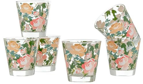 Baroni Home Set 6 verres à Eau avec Décoration Imprimée Colorée, Verres Colorés MADE IN ITALY, Verres Lavables au Lave-Vaisselle, 25 CL, Fantaisie Roses