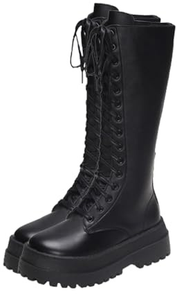 ESSUE Bottes Hautes au Genou Femme Chaud Hiver Longue Bottes Chaussures Bottes Chaussures D'Hiver En Plein Air Bottes Élégant Mode Boots Longues Rétro Cowgirl Bottes De Cowboy Bottes