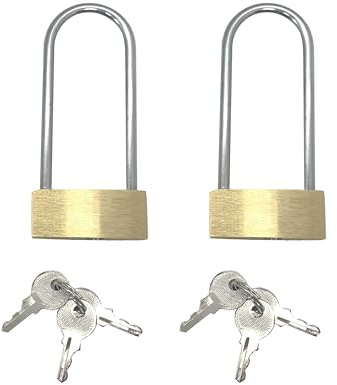 2 Stück lange Schlösser mit Schlüssel, langer Bügel, wetterfest, gleichschließend, massives Messing, leicht, 3,8 cm breiter Körper, Marine-Vorhängeschloss, rostfrei, ideal für Tore im Freien, sichere