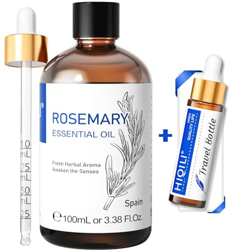 HIQILI Olio di Rosmarino per Capelli, Promuove la Crescita dei Capelli, Nutre Il Cuoio Capelluto e Previene la Caduta dei Capelli, 100ml