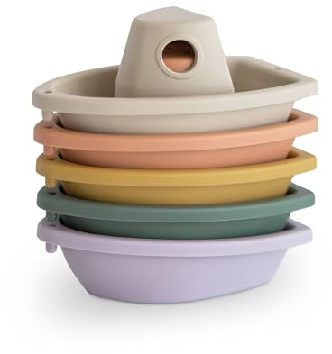 Mushie Bath Toy 5 Floating Boats for Baby and Children | Made of BPA-free PP plastic for Bathtub Bathing fun | Made in Denmark (Rustic)