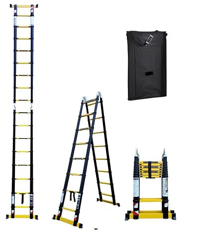 Escabeau-échelle télescopique woerther Double Fonctions - 5m/2m50 - avec Housse - modèle grafitek, en Graphite et Aluminium 7175t6 avec Doubles Barres stabilisatrices - Garantie 5 Ans