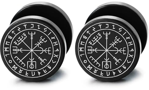 Vichingo Nordica Rune Futhark Bussola Anello Orecchini, Uomo Acciaio Nere Finto Dilatatore Fake Cheater Plug Gauges