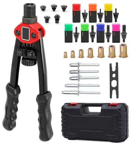2-in-1 Nietmutternzange Set und Blindnietzange Set, Manuelles Nietenzange und Popnietenzange Set, Nietzange und Blindnietmutternzange, Gewindenieten Zange Set, mit 70 Nietmuttern und 50 Blindnieten