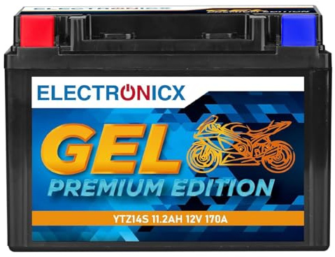 Electronicx YTZ14S Batería de moto GEL 12V 11,2Ah 170A – batería de arranque sellada sin mantenimiento para moto, scooter, quad y deportes a motor – compacta, antivibración, lista para usar