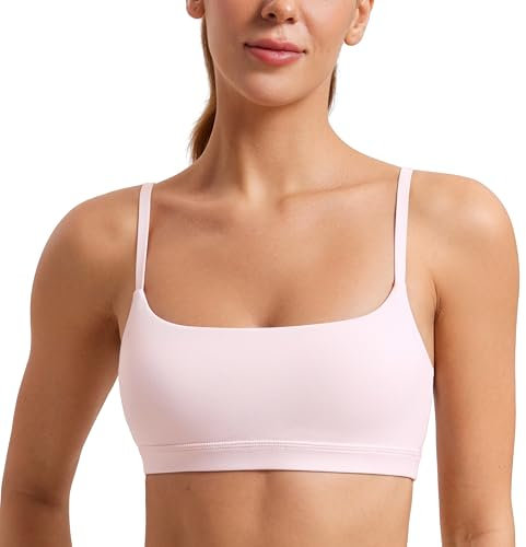 CRZ YOGA Butterluxe Damen Gepolstert Sport BH Ohne Bügel Verstellbar Spaghetti Träger Yoga Bra Fitness Crop Tops Erdbeerrosa 38