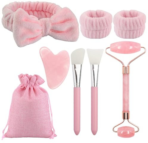 7 Stück Jade Gua Sha Stein Set,Gua Sha und Gesichtsroller Beauty Massager,Gesichtsroller Massagewerkzeug für Augenschwellungen Hautstraffung Face Massager,Schönheit Geschenke