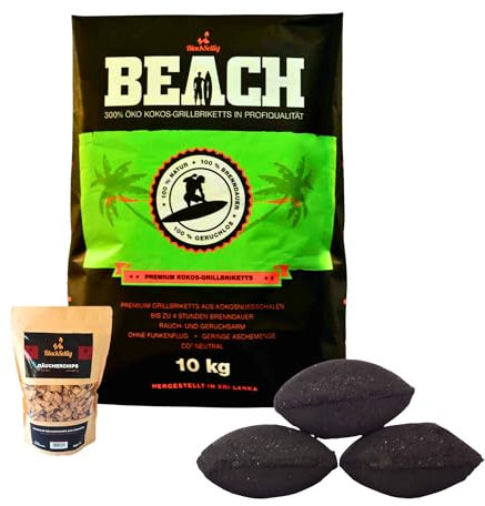 BlackSellig Beach Premium - Briquetas de carbón vegetal de coco para horno holandés, barbacoa y ahumador, briquetas de carbón vegetal y carbón vegetal de alta calidad, larga duración de combustión y