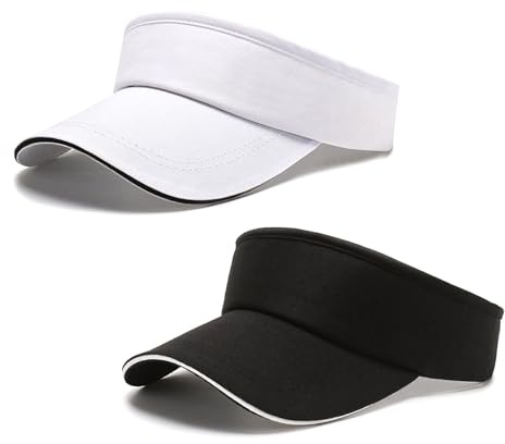 Belvanr 2 Pièces Visiere Unisexe Casquette Réglable avec Stickers Magiques pour Tennis, Golf, Course, Activités Extérieures et Scolaires (Blanc, Noir)