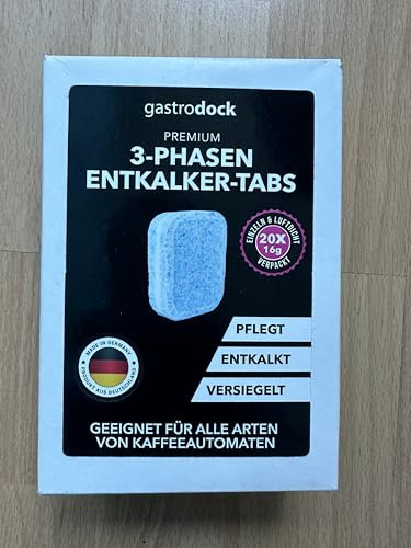 3-Phasen Entkalkungstabletten für Kaffeevollautomaten und Kaffeemaschinen [20x] MADE IN GERMANY | Kompatibel mit Siemens EQ Series, Jura, Krups, Bosch, Miele, Melitta, WMF | Für 20 Entkalkungen