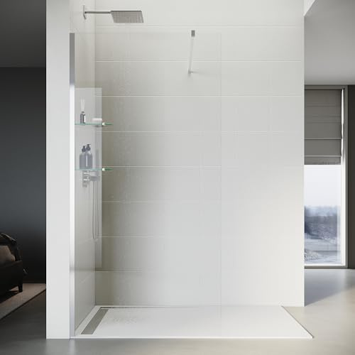 SONNI 76 x 200 cm, walk in duschvägg med 8 mm glasgolv, dusch, duschskiljevägg glas, badkar