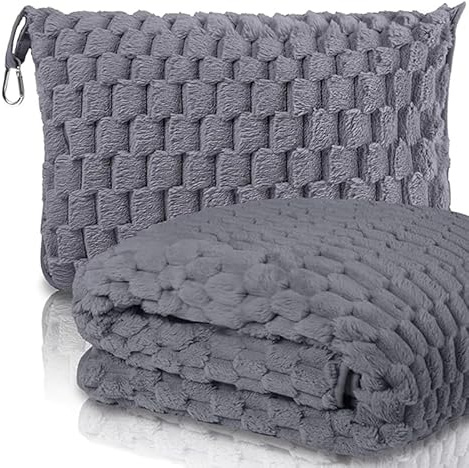 JIAHG Reisedecke Flugzeug, Kissen Decke 2 in 1, Weiche Flugzeugdecke Campingdecke Ultraleichte Reisedecke für Flugzeug, Auto, Zug, Büro, Zuhause (Grau)