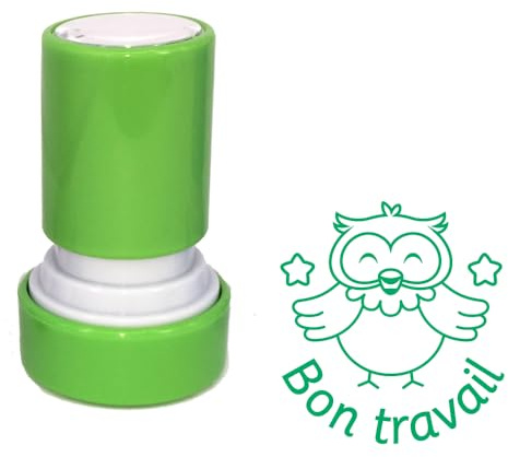 Bon travail - Tampon Auto-Encreur pour Enseignants, Encre Vert, Rechargeable, 22mm