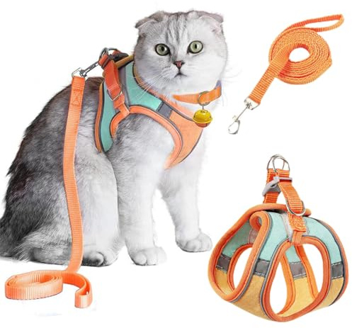 KEWUF Harnais pour Chat avec Laisse Anti-éclatement, Laisse pour Cha t avec Harnais réglable, Harnai s Souple pour chat, pour lentraînement en Plein air(L, Poids recommandé : 4-7 kg)