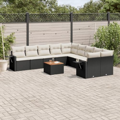 Qnhdfrt Set di divano da giardino, in rattan sintetico, con cuscino, 11 pezzi, spazio e tavolo pieghevole, per terrazza, balcone, giardino