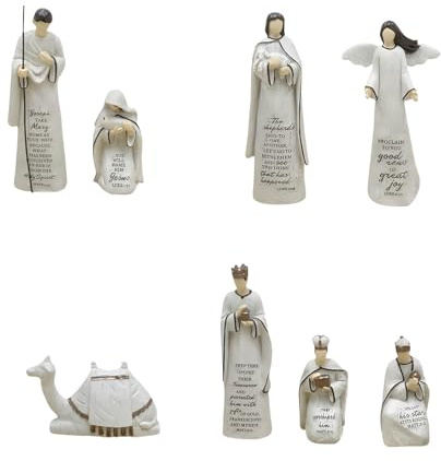 Arecobticy Figuras de belén de Navidad, de resina, escena de establo, sagrada familia, decoraciones coleccionables, figura de mesa, figuras de adorno