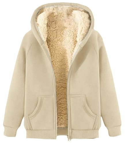 ZTFYKLIN Mujer Sudaderas Fleece con Capucha Forro Polar Chaqueta Essentials Chandal Cremallera Invierno Suave Hoodie Cómoda Cálido Chaqueta de Felpa Ajuste con Chándales Bolsillo Beige M