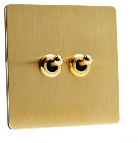 Lichtschalter, goldfarben, gebürsteter Edelstahl, Kippschalter, 86 mm, Retro, 2-Wege-Schalter, für Zuhause, Schlafzimmer, Wohnzimmer (2-Gang)