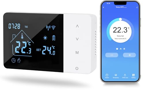 Termostato Wi-Fi a batteria con 2 fili, Cronotermostato Digitale Per Caldaia A Gas, Thermostat Ambiente Riscaldamento e Raffreddamento per Controllo Vocale Alexa e Google