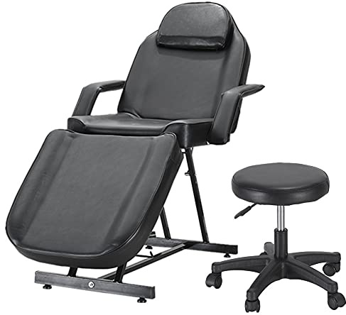 Panana Balance Massage Bed Table Adjustable Reclining Beauty Salon Chair Tattoo Spa Facial Couch Bed with Stool (Black)