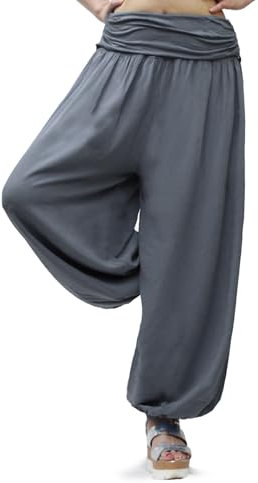 Gloop Damen Pumphose Haremhose Freizeithose Sommerhose Hose in Blumen Muster oder UniFarben HS201701, Dunkel Grau 13090a5, M/L