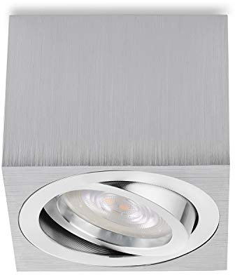 Dulce Led, Foco empotrable plano de 50mm giratorio cuadrado incl. Módulo LED 5W, Lámpara de techo de aluminio, Foco de superficie, Spot de montaje (Aluminio cepillado - Blanco cálido)