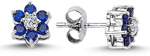 Diamant Saphir Gänseblümchen Ohrringe in 14 Karat 585 er Weißgold