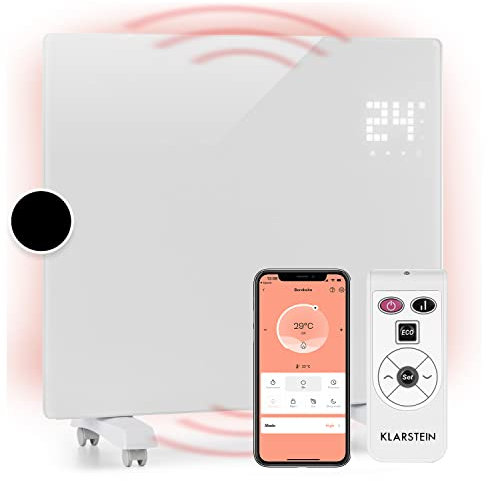 Klarstein Bornholm Single Smart – Riscaldatore a Convezione, 2 Livelli 500/1000 Watt, Display Touch LED, Timer, Comando da App, Termostato 5 – 45°C, Modalità Eco, Indicazione Temperatura, Bianco