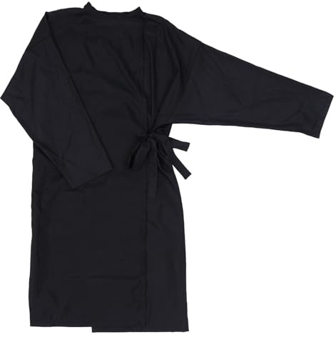 Beaupretty Salon Client Dress Kimono Style Robe Adjustable Hairdresser Gown, Hair Cutting Long Sleeve Cape for Hairdressing Salon, Black
