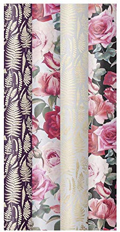 ARTEBENE Geschenkpapier Geschenkpapierbogen Geschenkpapierrolle Rolle 4er Set Rosen Muster
