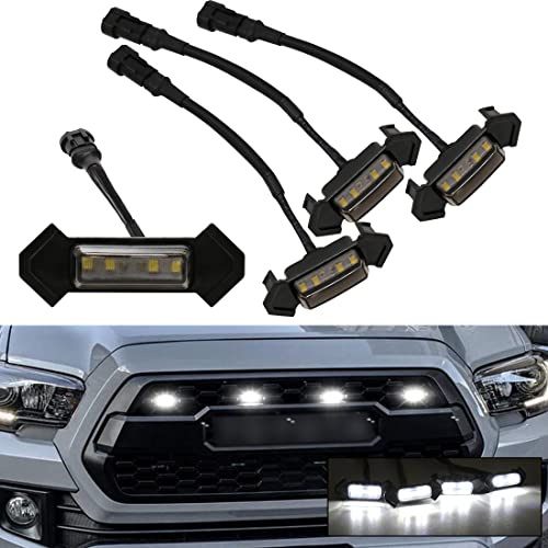 VGETTING White LED Grille Lights For Tacoma TRD Pro 2016 2017 2018 2019 2020 2021, 4Pcs Smoked Shell OEM Grill Light with 15Amp Fuse and Cable