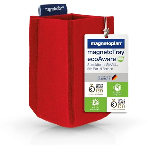 magnetoplan magnetoTray ecoAware Small, pot à crayons magnétique en feutre, 6 x 10 x 6 cm, pot à crayons rouge en bouteilles de PET recyclées