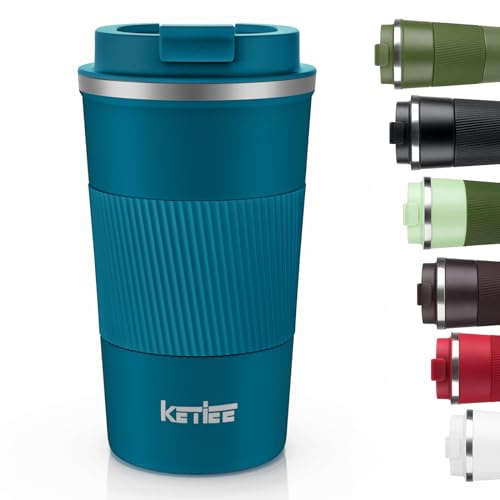 KETIEE Travel Coffee Mug 12oz: Insulated Coffee Cup with Leakproof Lid, Coffee Tumbler, Vacuum Stainless Steel Reusable Coffee Cups, Coffee Mug to Go for Hot/Iced Water (Blue)